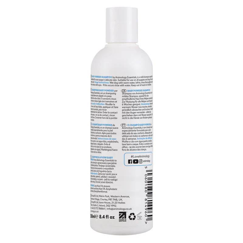 Animology Essentials Baby Powder Shampoo 250ml Sucipetshop