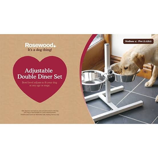 RoseWood Stainless Steel Adjustable Dog Double Dinner Bowl Sucipetshop