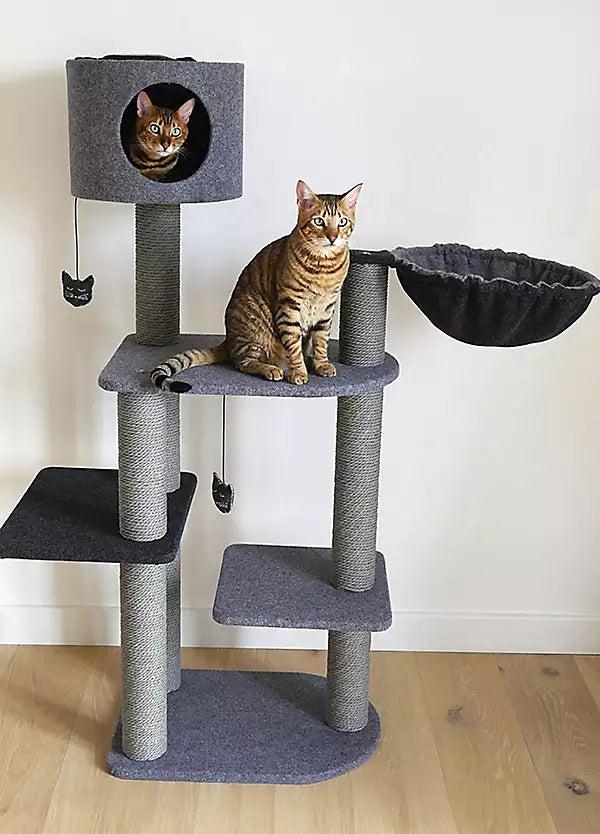 Rosewood Charcoal Felt Cat Double Tower - sucipetshop