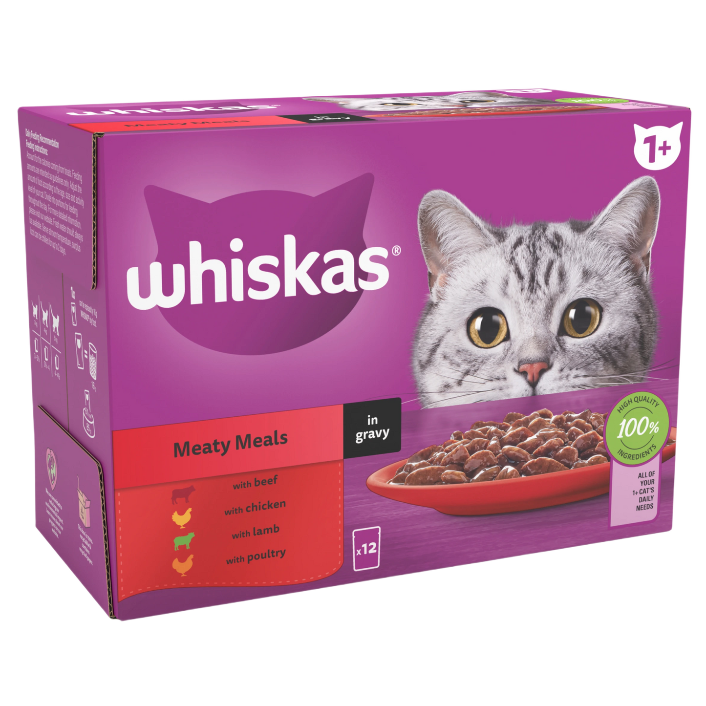 WHISKAS 1+ Meaty Meals Adult Wet Cat Food Pouches in Gravy 12 x 85g