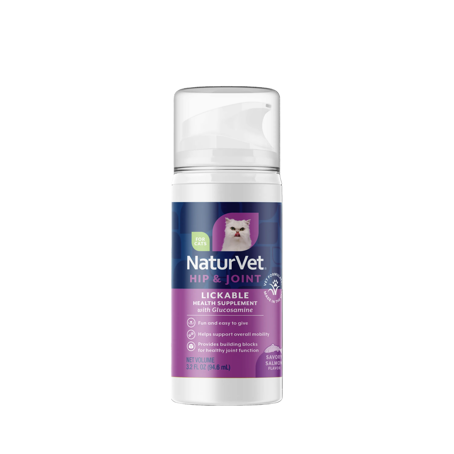 A bottle of NaturVete Hip & Joint Lickable Health Supplement for cats