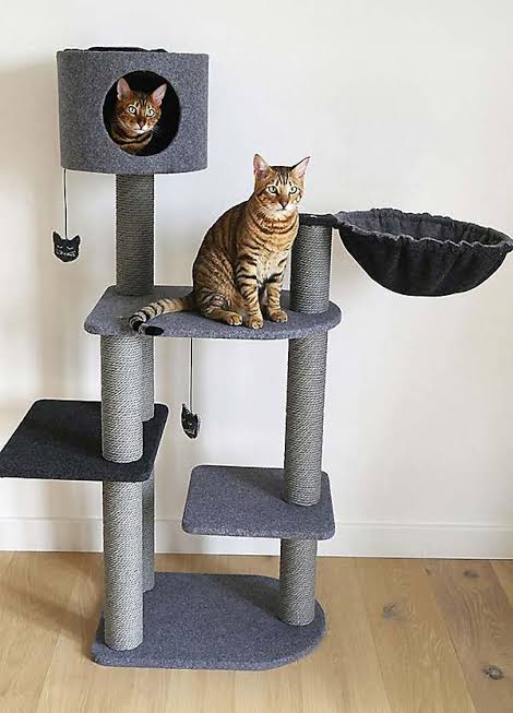 Rosewood Charcoal Felt Cat Double Tower - sucipetshop 