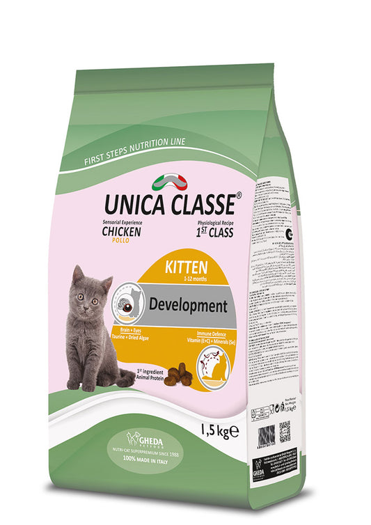 Unica Classe kitten development cat food package on a white background