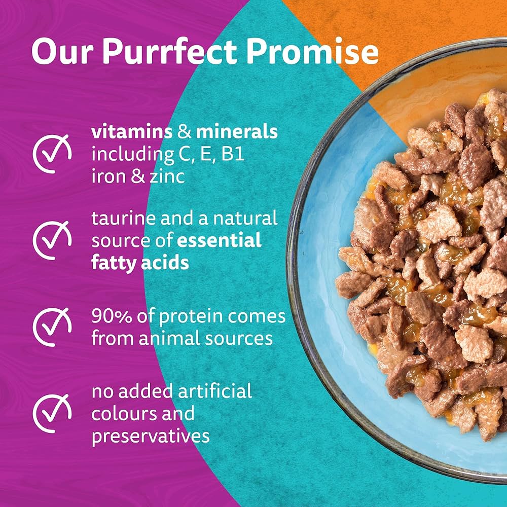 Cat food bowl with 'Our Purrfect  nutritional information